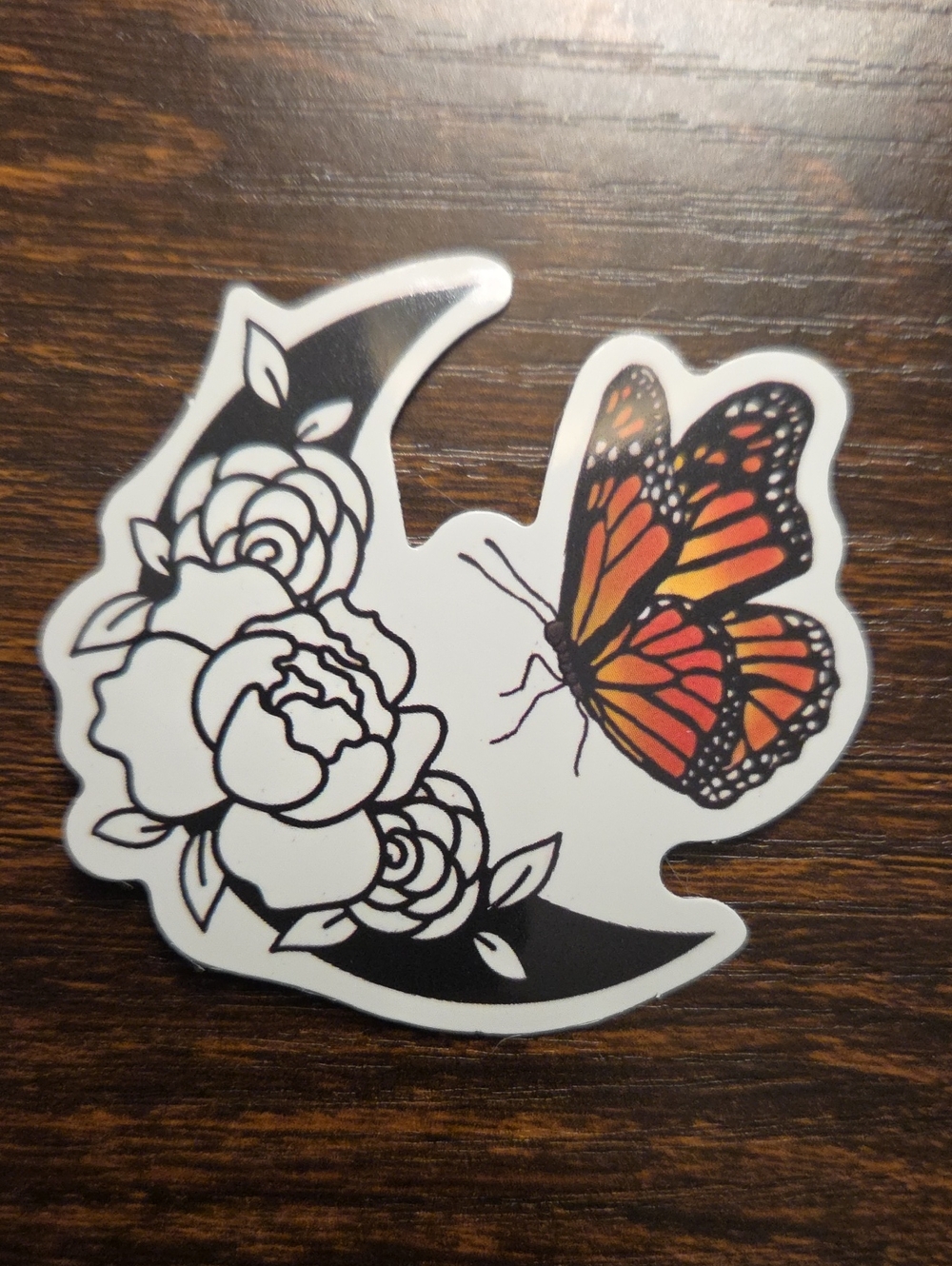 Butterfly & Floral Moon Wall Decal - Orange Accent